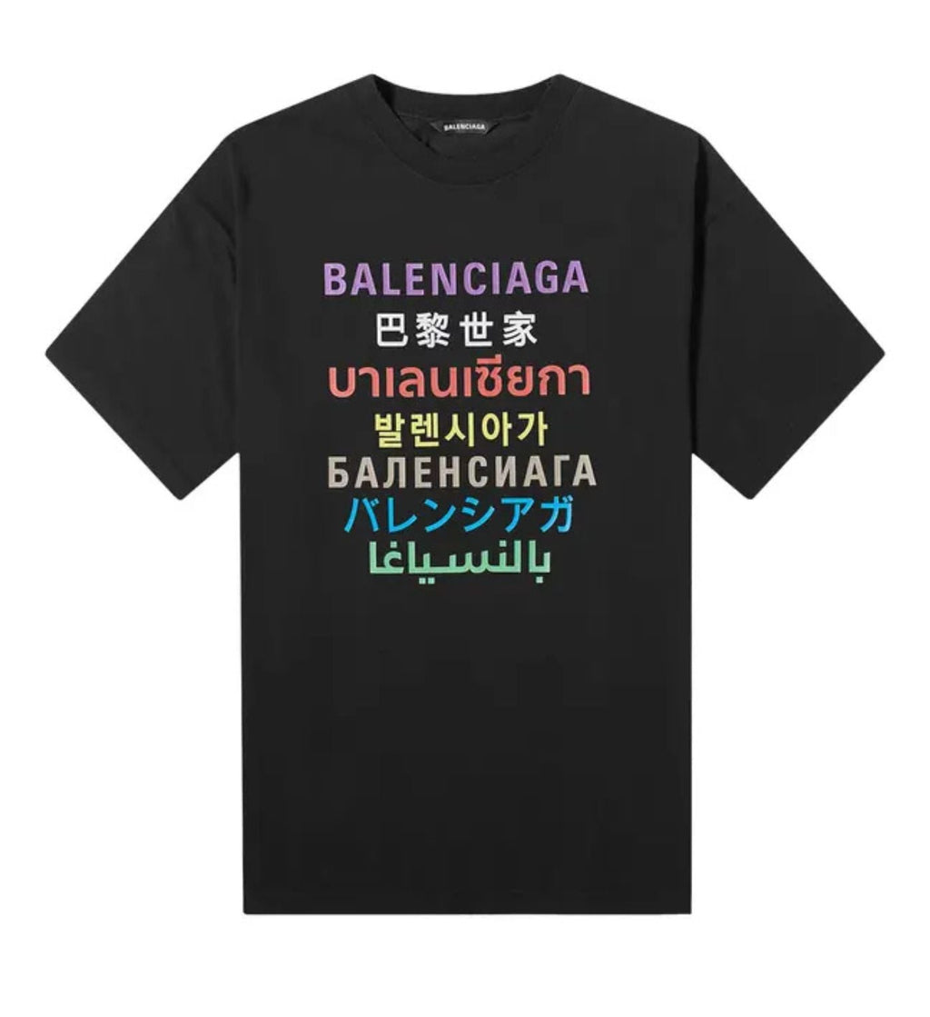 Balenciaga Languages Logo Tee 'Black/Multicolor'