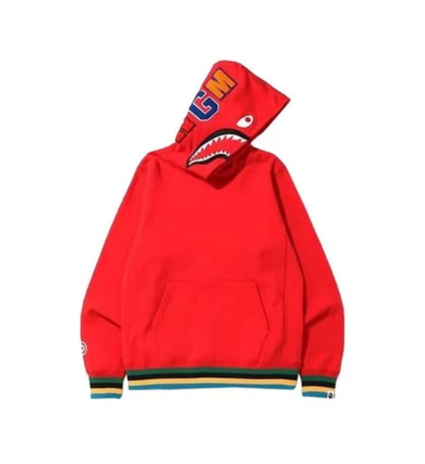 BAPE Shark Line Rib Pullover Hoodie 'Red'