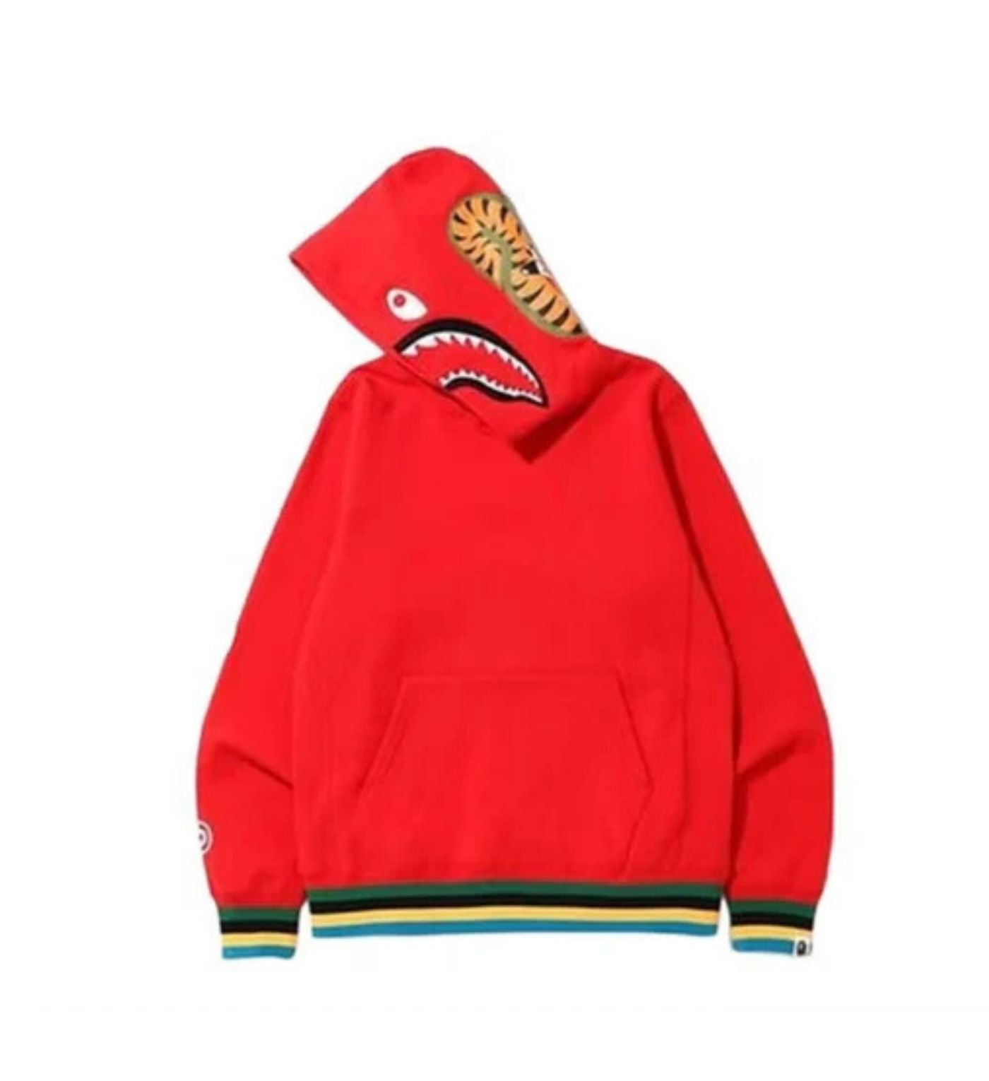 BAPE Shark Line Rib Pullover Hoodie 'Red'