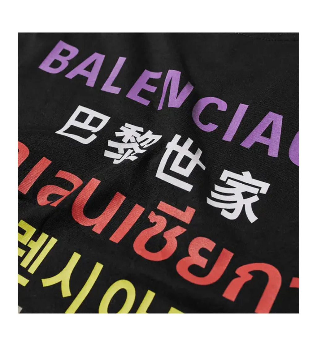 Balenciaga Languages Logo Tee 'Black/Multicolor'